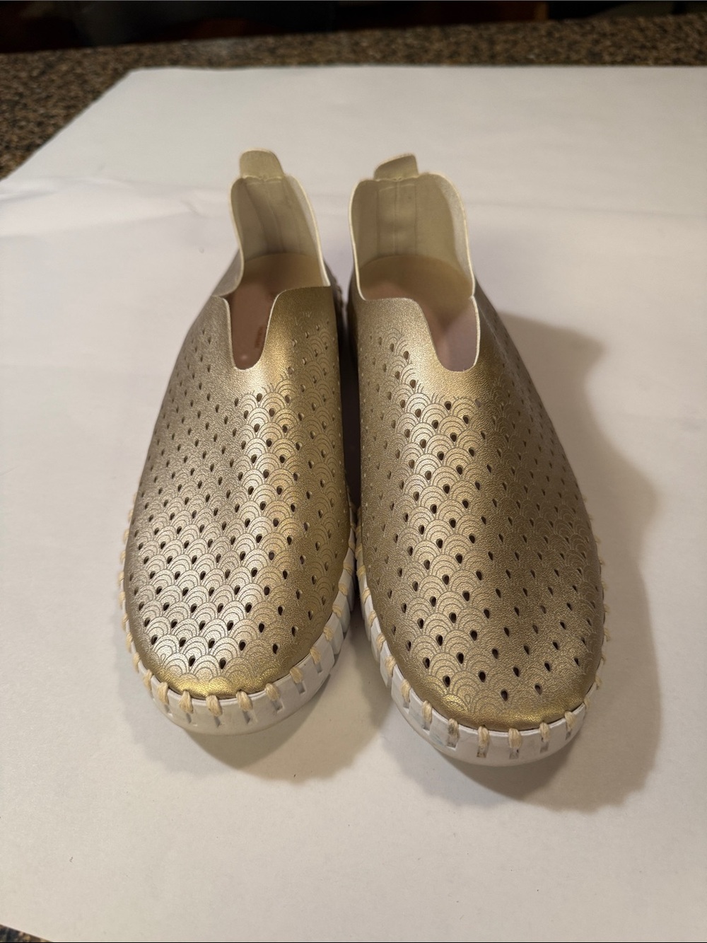 Ilse Jacobsen Metallic Gold Perforated Slip-Ons